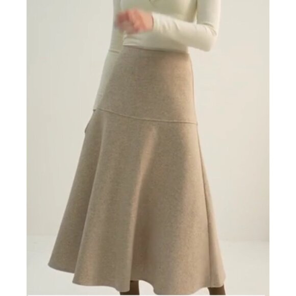 OGL Cashsoft Wool Like Flared Maxi Skirt Sz Medium Oatmeal Beige Womens - Picture 1 of 16